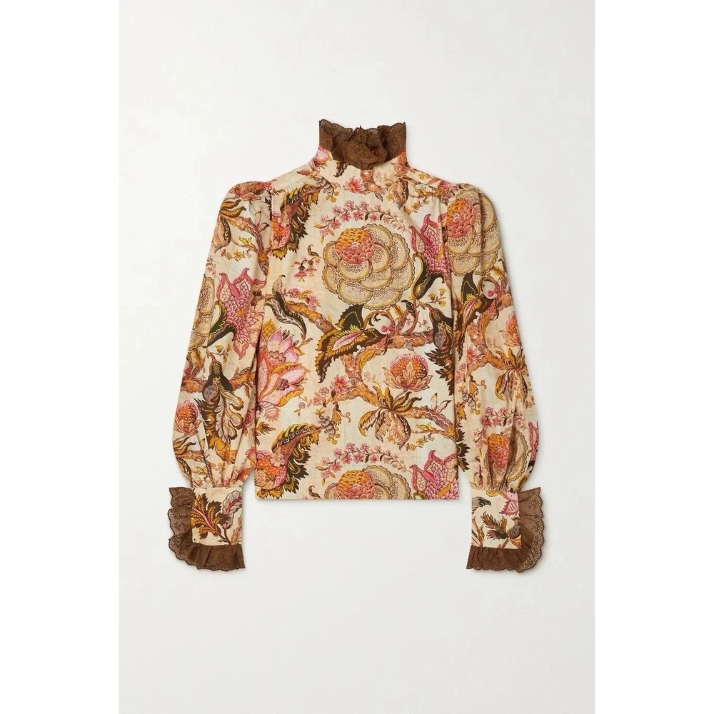 Anna Mason "Margot" Lace Trim Blouse in‎ Indienne Arbe Print size UK10 US6